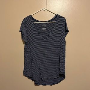 American Eagle- Blue & white v neck tee- Size Medium